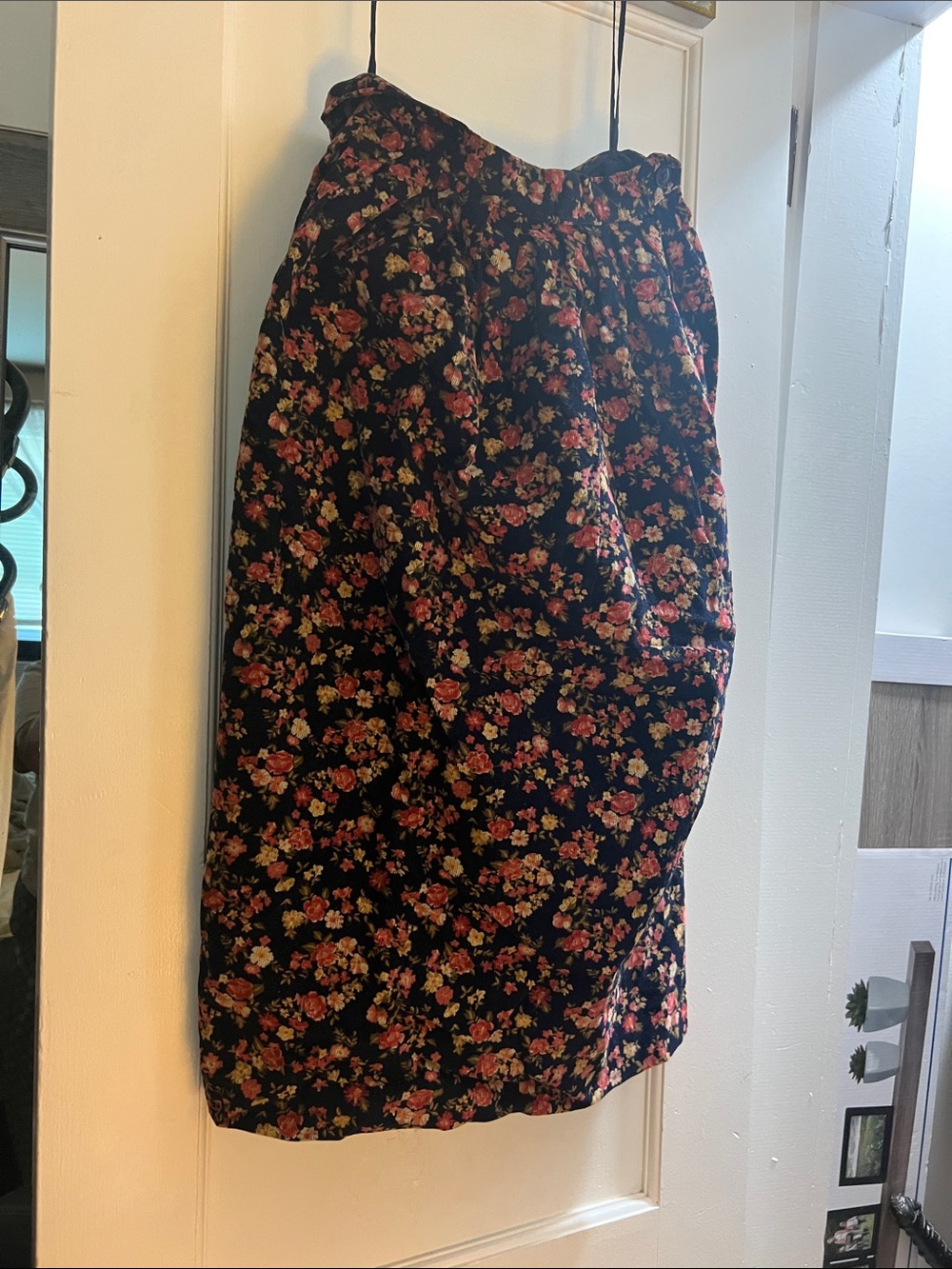 Charter Club Black Midi Skirt with Pink and Green Floral Print